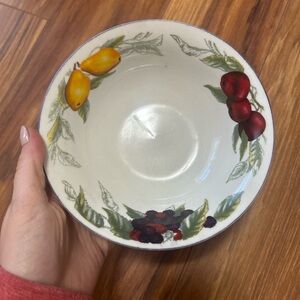 Fruit Motif Ceramic Serving Bowl - White with Red & Yellow Accents